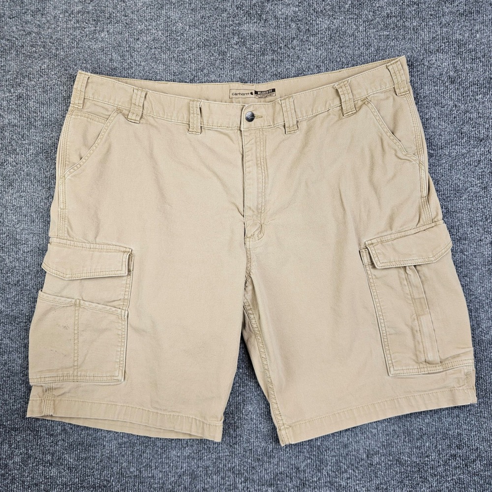 Carhartt Rugged Flex Relaxed Fit Canvas Cargo Shorts Men's 46 Workwear Tan READ